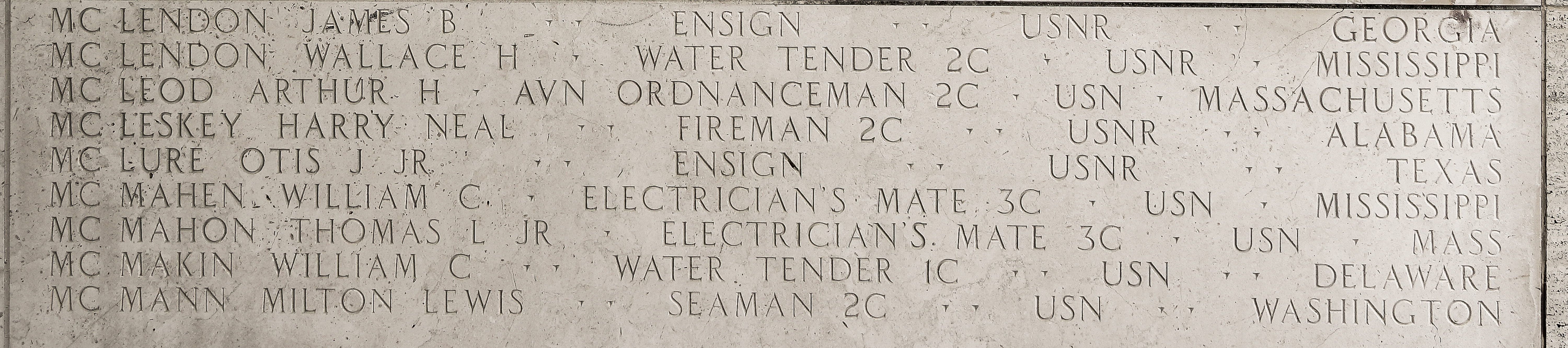 Wallace H. McLendon, Water Tender Second Class